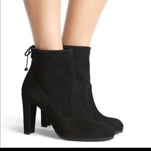 Stuart Weitzman Perfection Glove Tie Back black suede ankle bootie